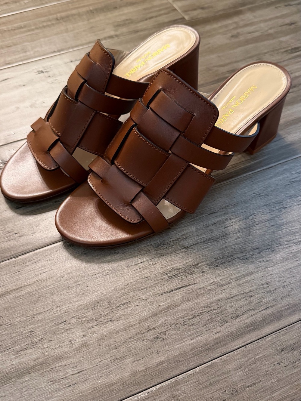 Marion Parke Brown Leather heeled slide size 9
